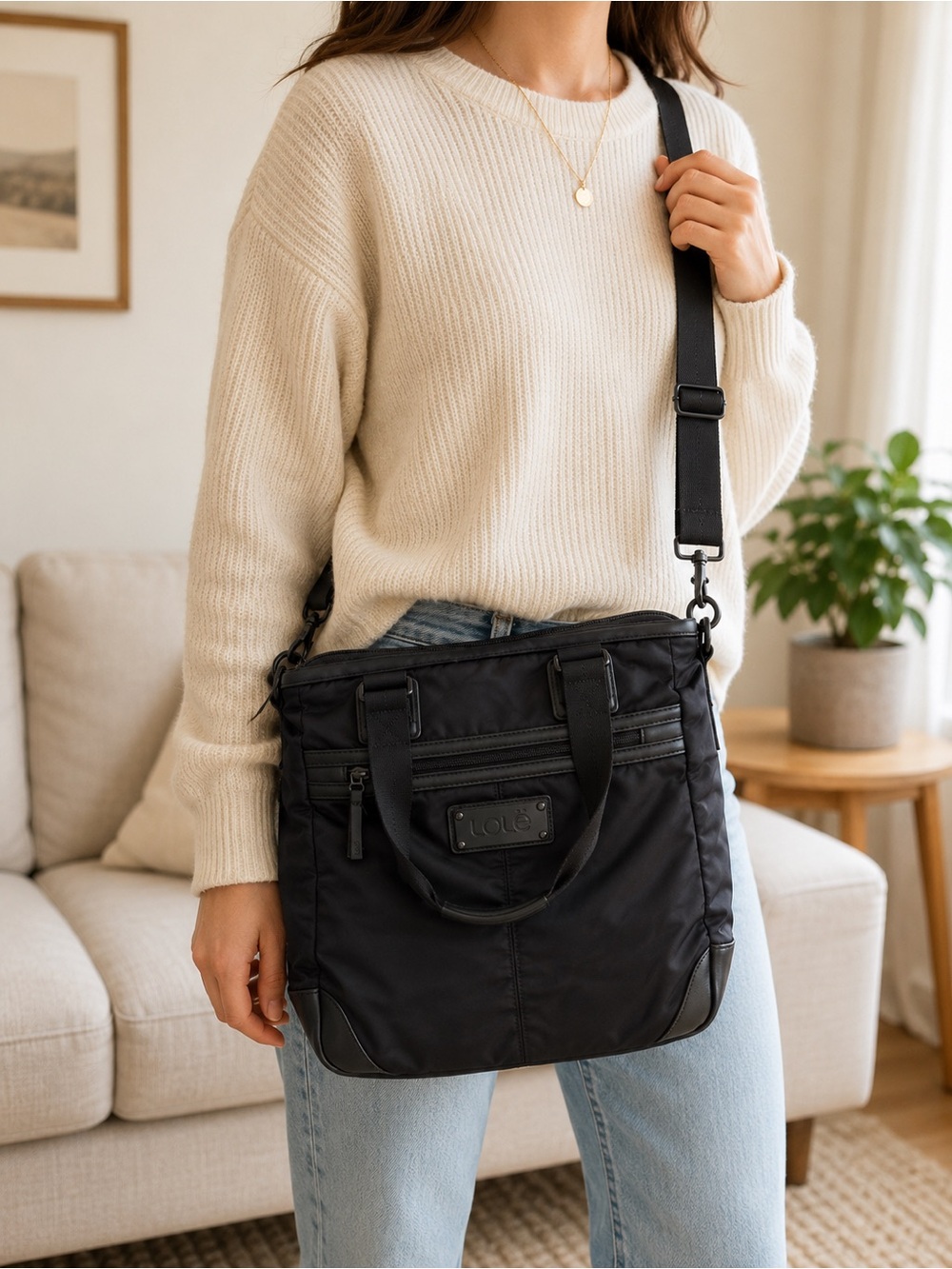 LOLË Black Convertible Tote Backpack Travel Laptop Bag